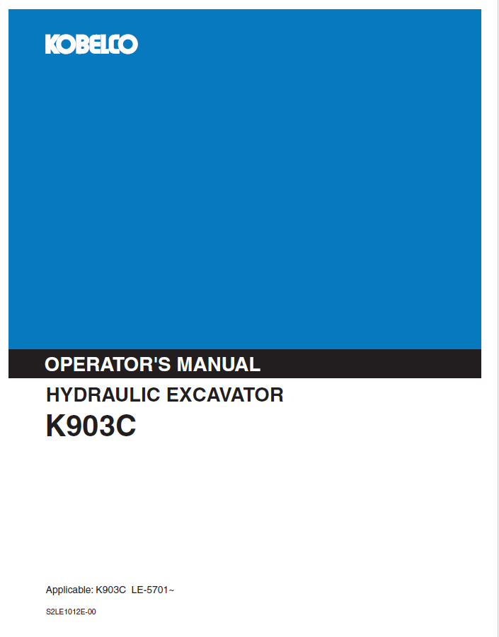Kobelco Machine Hydraulic Excavator K903C Operator Manual PDF