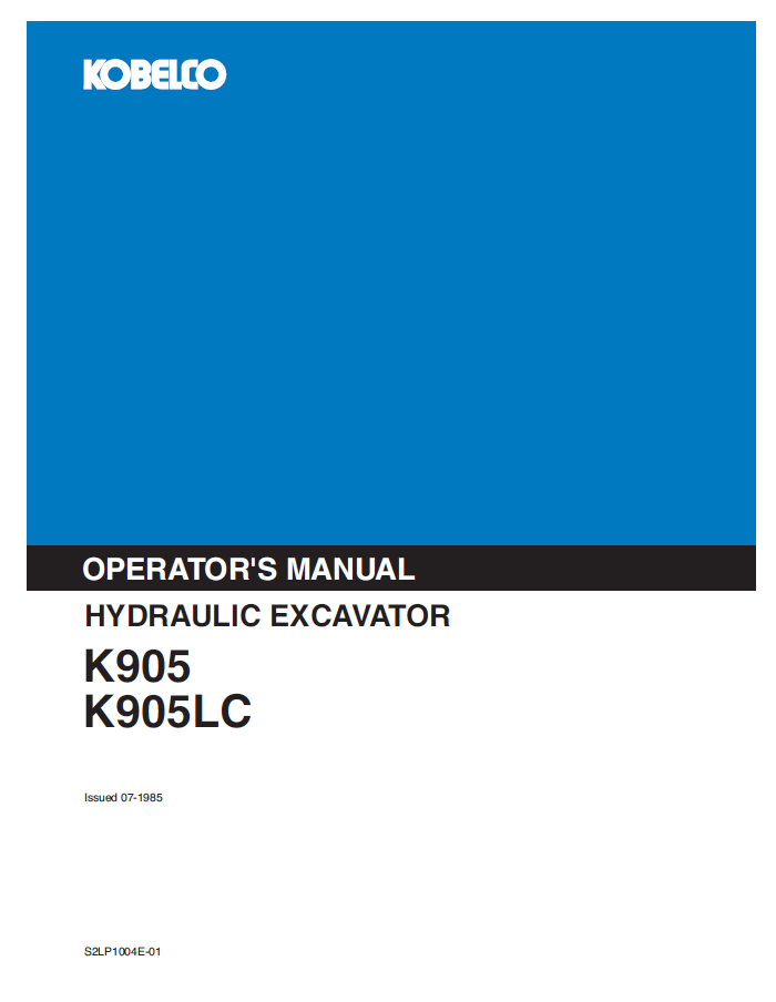 Kobelco Machine Hydraulic Excavator K905 K905LC Operator Manual PDF