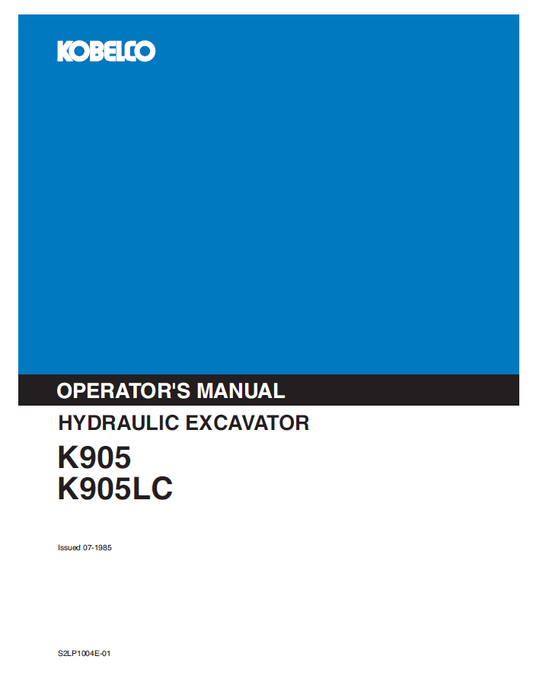 Kobelco Machine Hydraulic Excavator K905 K905LC Operator Manual PDF
