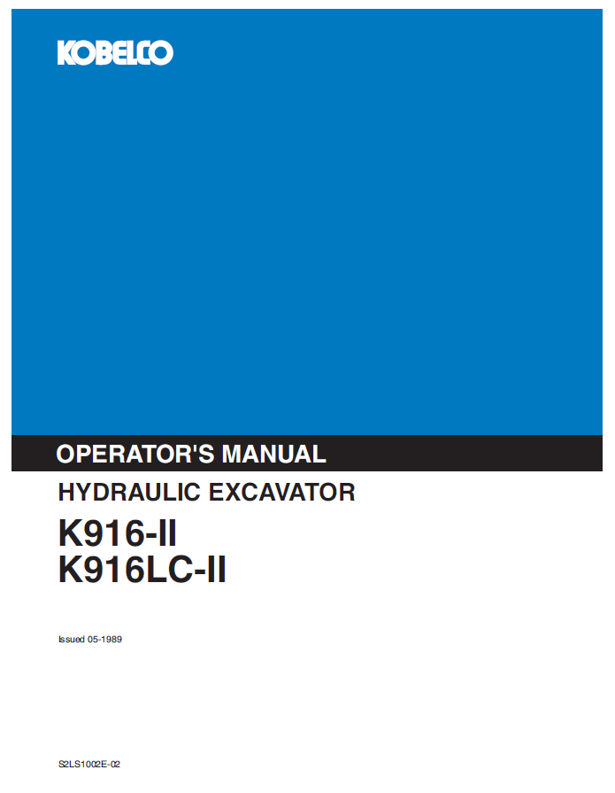 Kobelco Machine Hydraulic Excavator K916-II K916LC-II Operator Manual PDF