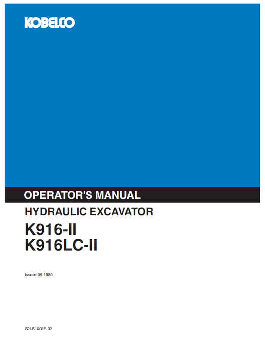 Kobelco Machine Hydraulic Excavator K916-II K916LC-II Operator Manual PDF