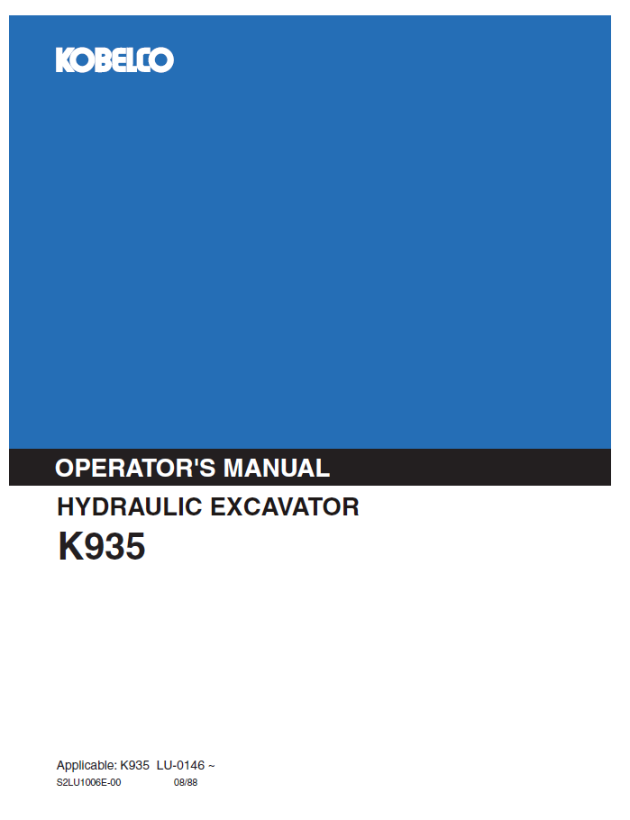 Kobelco Machine Hydraulic Excavator K935 Operator Manual PDF