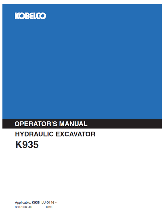 Kobelco Machine Hydraulic Excavator K935 Operator Manual PDF