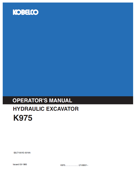 Kobelco Machine Hydraulic Excavator K975 Operator Manual PDF
