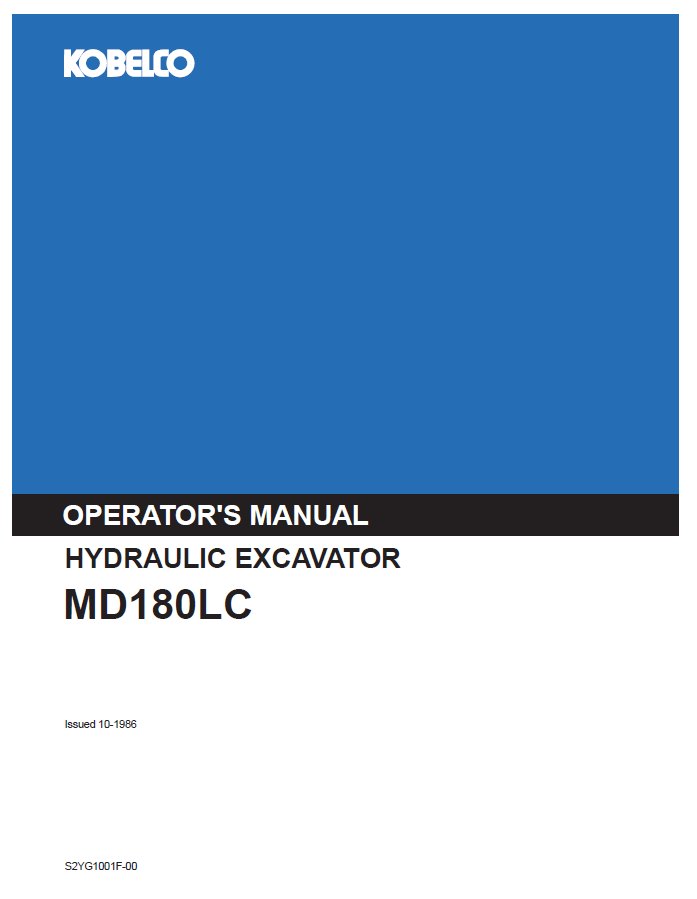 Kobelco Machine Hydraulic Excavator MD180LC Operator Manual PDF