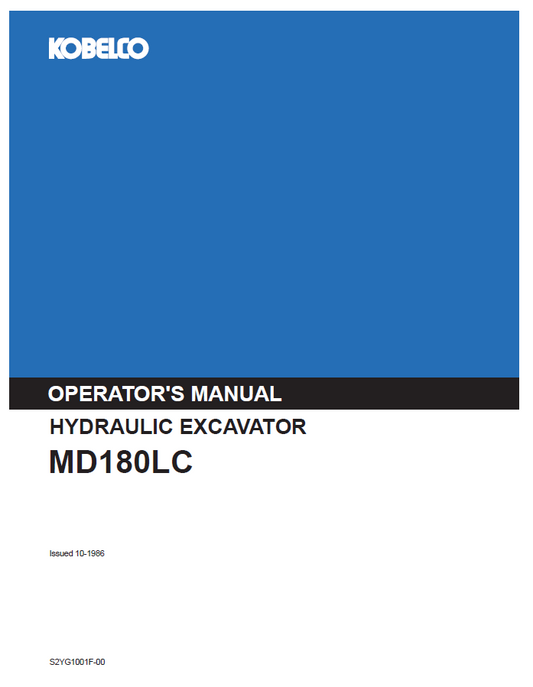 Kobelco Machine Hydraulic Excavator MD180LC Operator Manual PDF