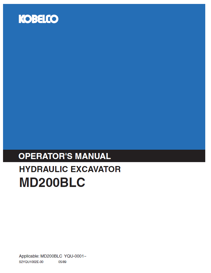 Kobelco Machine Hydraulic Excavator MD200BLC 1 Operator Manual PDF