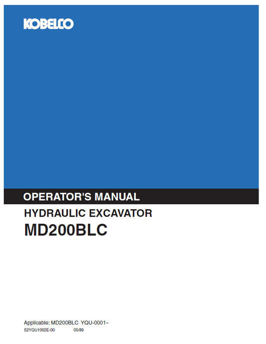 Kobelco Machine Hydraulic Excavator MD200BLC 1 Operator Manual PDF