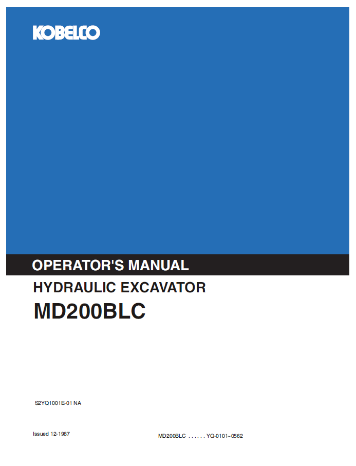 Kobelco Machine Hydraulic Excavator MD200BLC Operator Manual 2 PDF