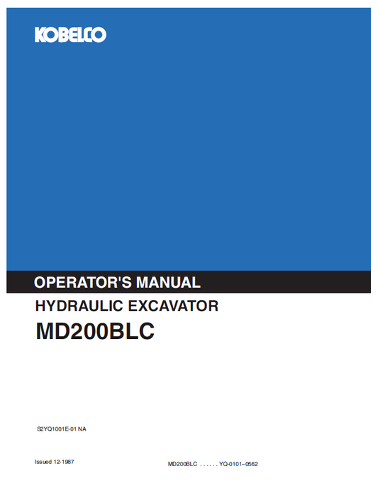 Kobelco Machine Hydraulic Excavator MD200BLC Operator Manual 2 PDF