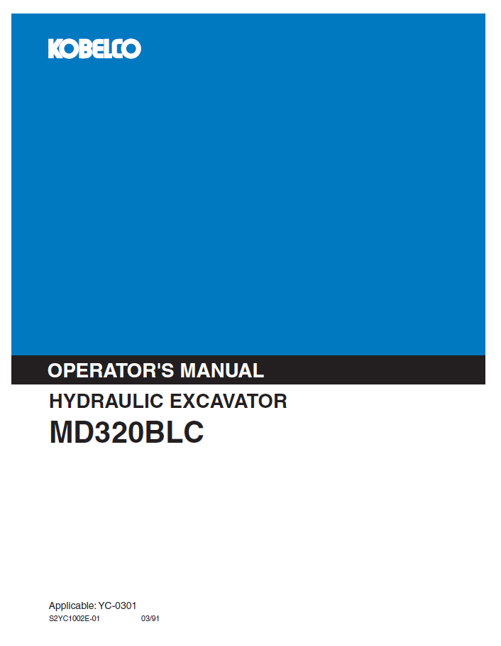 Kobelco Machine Hydraulic Excavator MD320BLC Operator Manual PDF