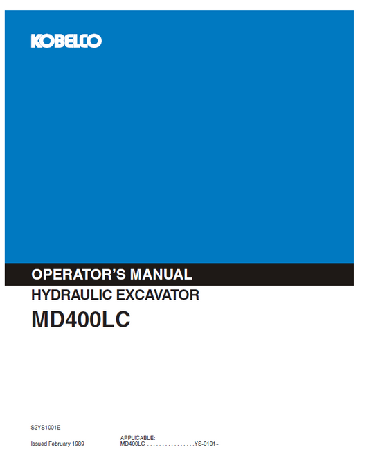 Kobelco Machine Hydraulic Excavator MD400LC Operator Manual PDF