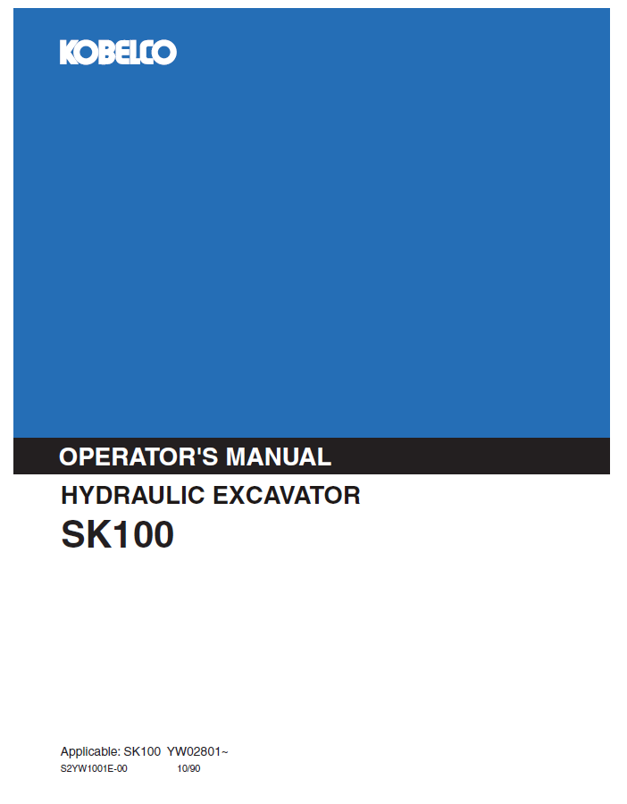 Kobelco Machine Hydraulic Excavator SK100 Operator Manual PDF