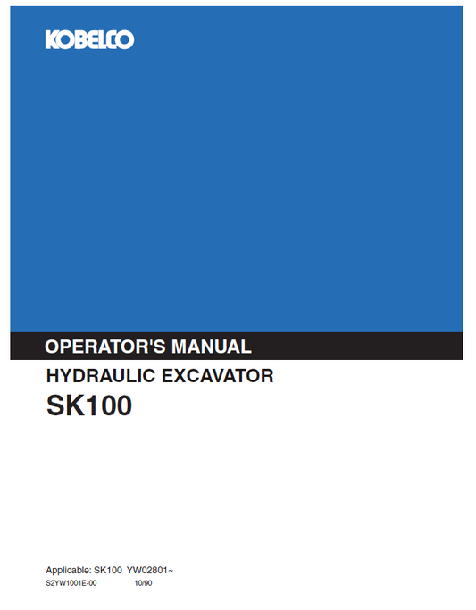 Kobelco Machine Hydraulic Excavator SK100 Operator Manual PDF
