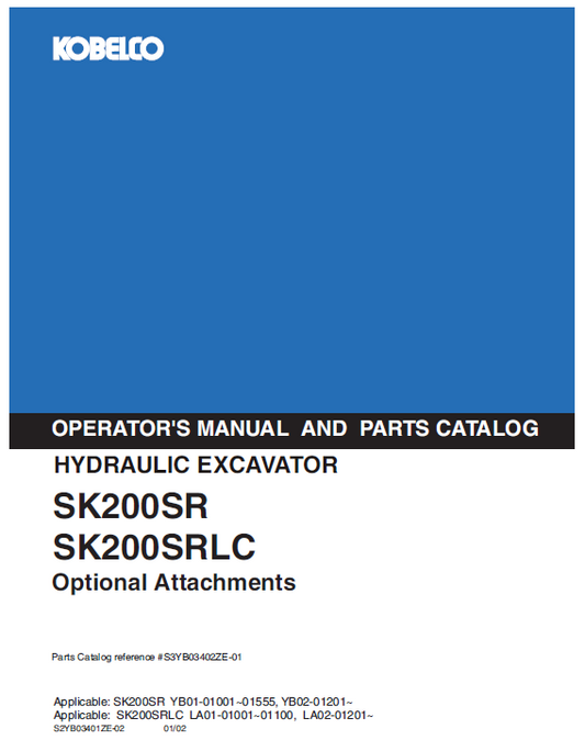 Kobelco Machine Hydraulic Excavator SK200SR III,SK200SRLC III Operator Manual PDF