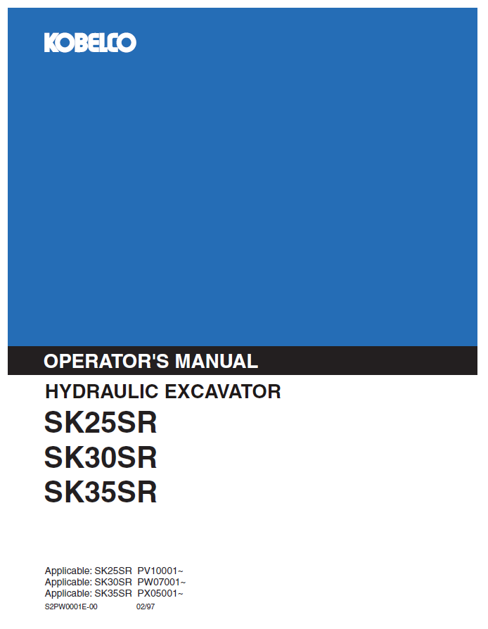 Kobelco Machine Hydraulic Excavator SK25SR,SK30SR,SK35SR-2 Operator Manual PDF