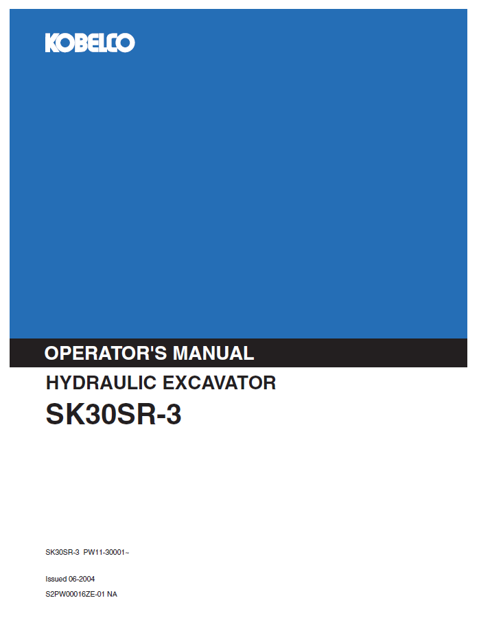 Kobelco Machine Hydraulic Excavator SK30SR-3 Operator Manual PDF