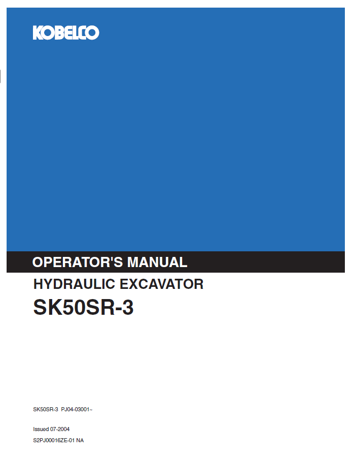 Kobelco Machine Hydraulic Excavator SK50SR-3 Operator Manual PDF