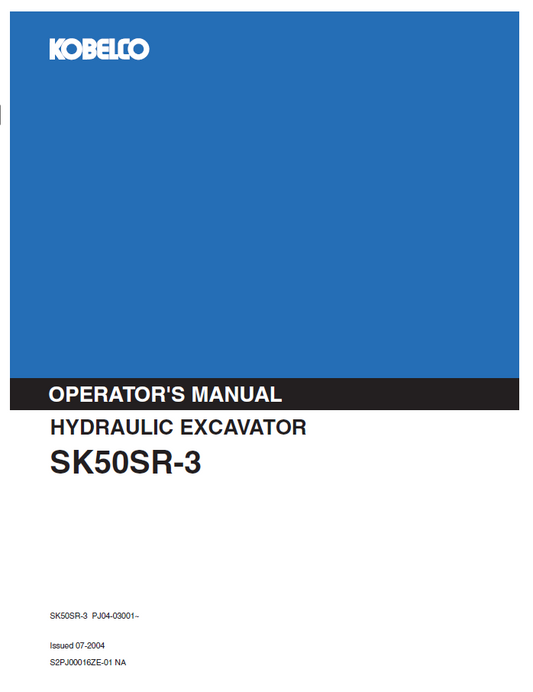 Kobelco Machine Hydraulic Excavator SK50SR-3 Operator Manual PDF