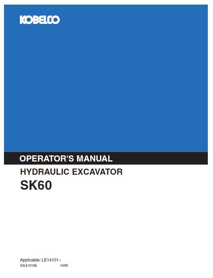 Kobelco Machine Hydraulic Excavator SK60 Operator Manual PDF