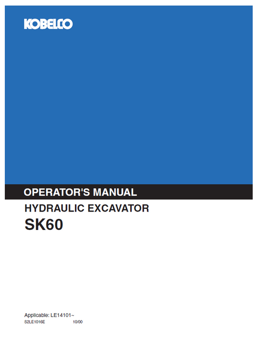 Kobelco Machine Hydraulic Excavator SK60 Operator Manual PDF