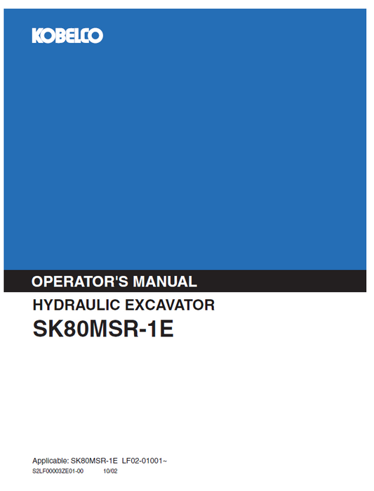 Kobelco Machine Hydraulic Excavator SK80MSR-1E Operator Manual PDF
