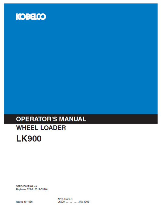 Kobelco Machine Wheel Loader LK900 Operator Manual PDF