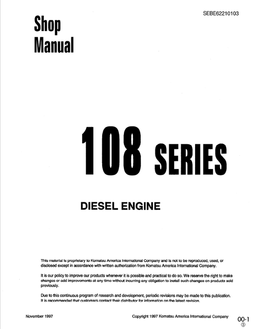 Komatsu 108-2 Series Diesel Engine Shop Manual SEBE62210103 - PDF File