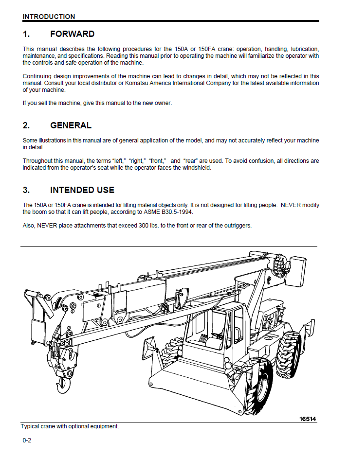 Komatsu 150A 150FA Crane Maintenance Manual CEADC20081