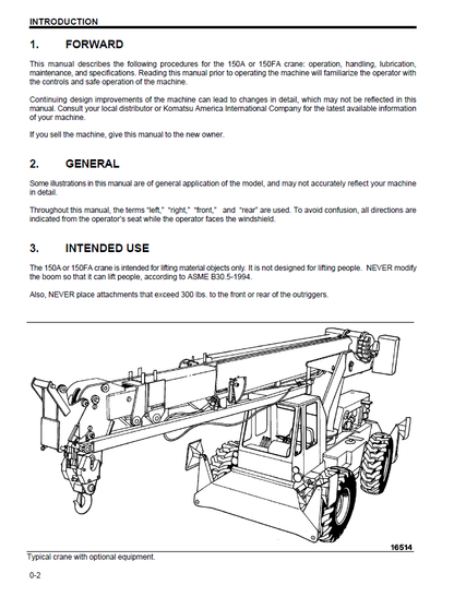 Komatsu 150A 150FA Crane Maintenance Manual CEADC20081