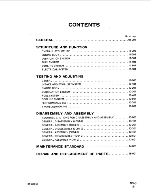 Komatsu 2D94-2, 3D94-2, 4D94-2, 4D94-3, 94 Series Diesel Engine Shop Manual SEBE6142A03 - PDF File