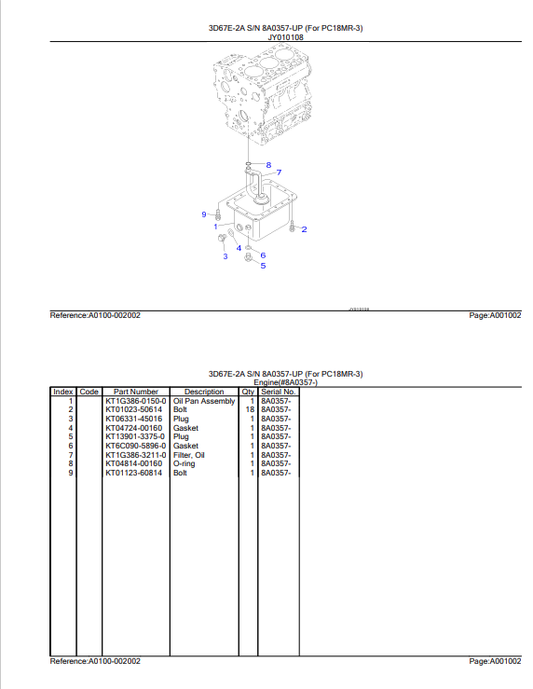 Komatsu 3D67E-2A Engine Sn 8A0357-Up Parts Catalogue Manual - PDF File