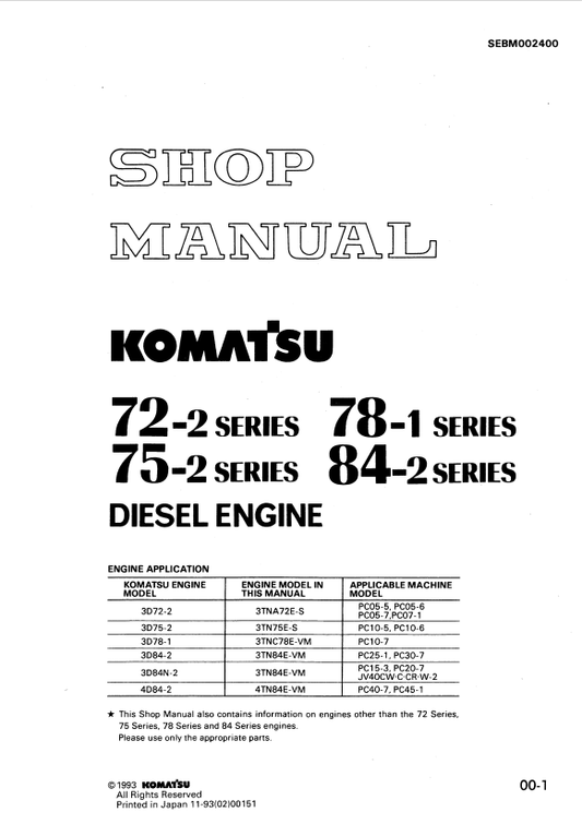 Komatsu 3D72-2G Shop Manual S/N 02519-UP - PDF File