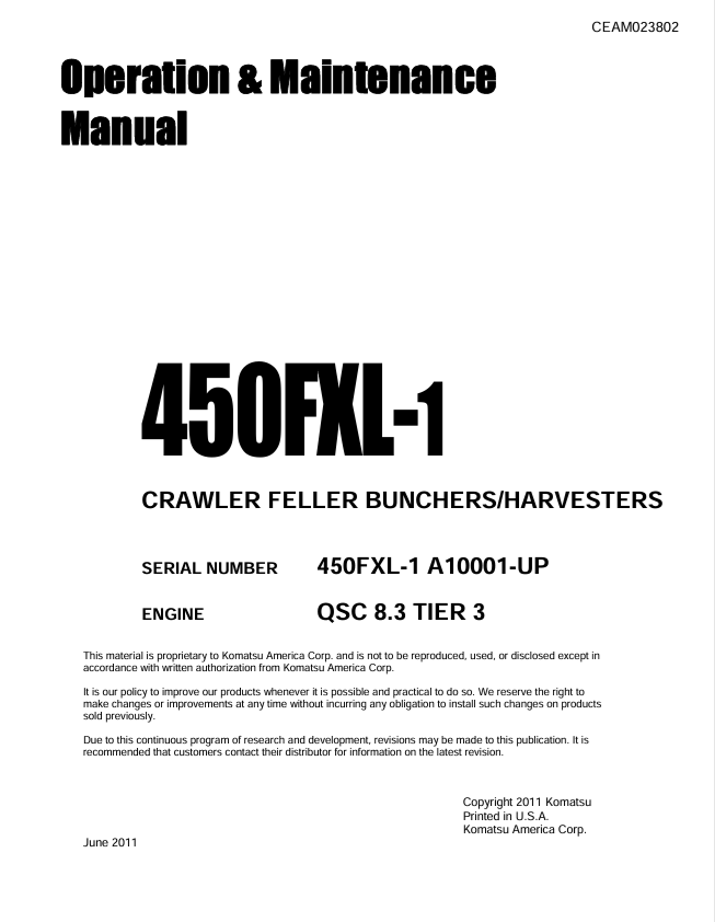 Komatsu 450FXL-1 Operation and Maintenance Manual CEAM023802