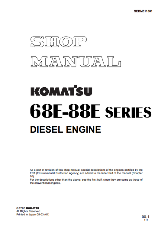 Komatsu 68E-88E Series Diesel Engine Shop Manual - PDF File