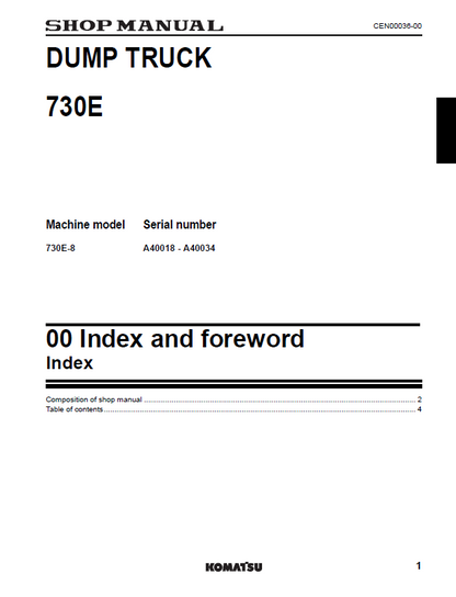Komatsu 730E-8 Dump Truck Service and Repair Manual PDF