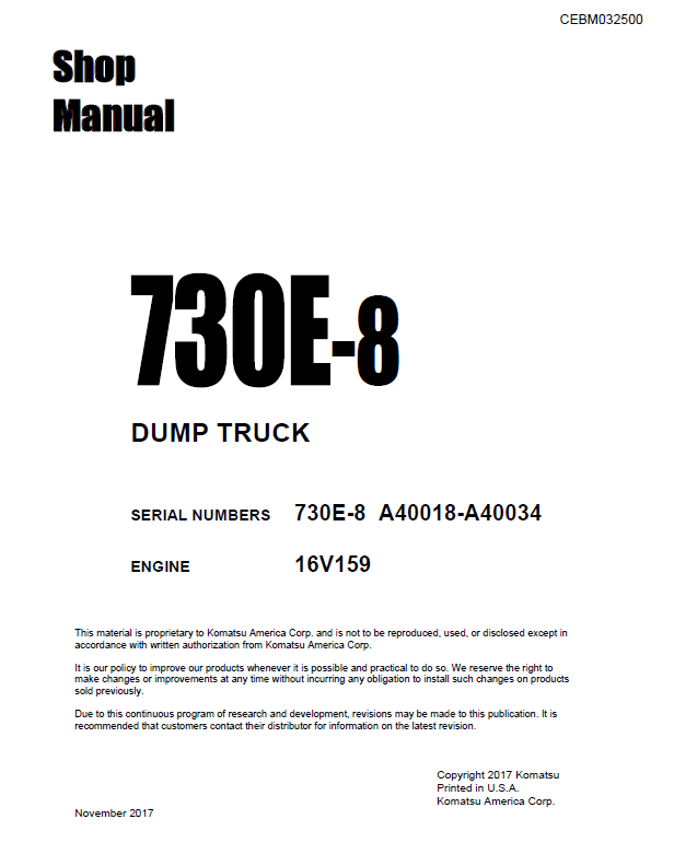 Komatsu 730E-8 Mining Dump Truck Shop Manual CEBM032500