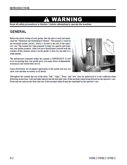 Komatsu 830B/C 850B/C 870B/C Grader Operating and Service Guide CEAD009800