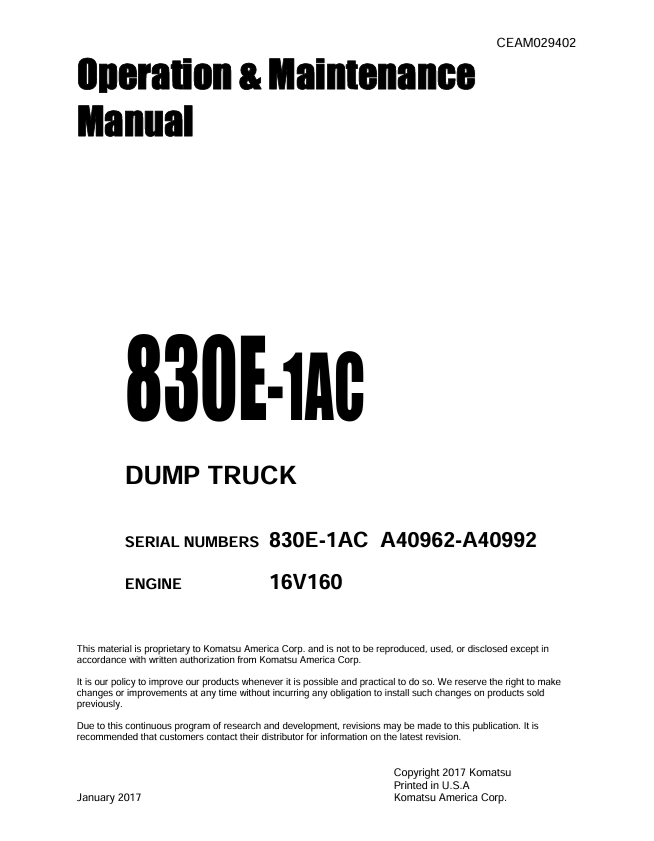 Komatsu 830E-1AC Dump Truck Operation and Maintenance Manual CEAM029402