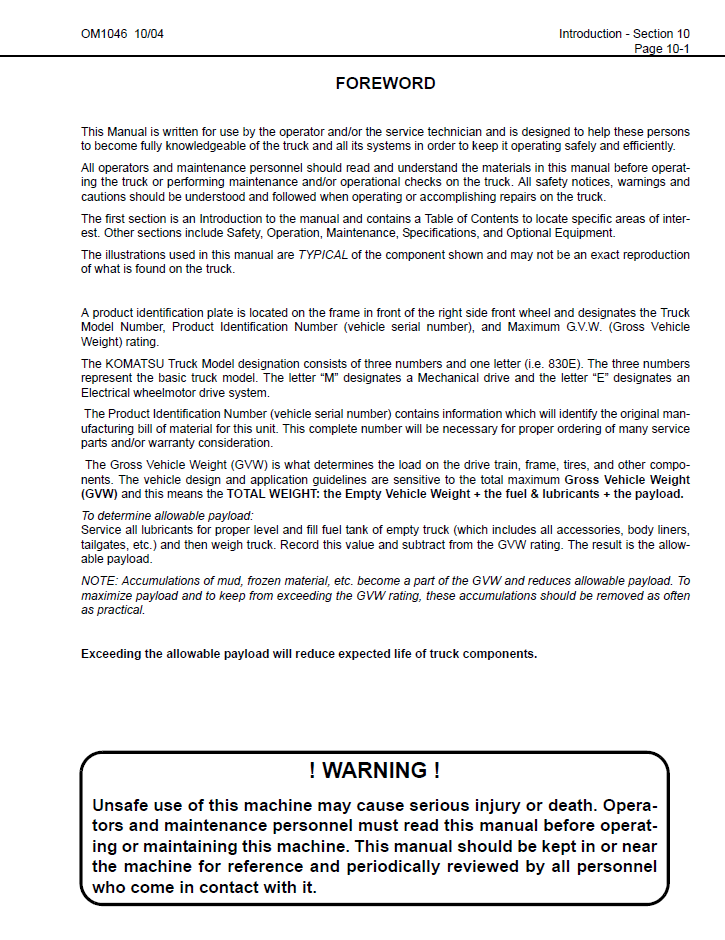 Komatsu 830E Heavy Duty Dump Truck Maintenance Manual CEAD015001