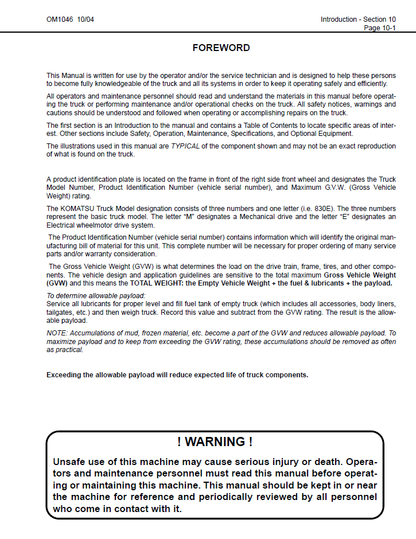 Komatsu 830E Heavy Duty Dump Truck Maintenance Manual CEAD015001