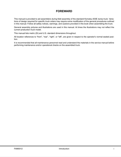 Komatsu 830E Mining Dump Truck Assembly Guide | CEAW004701