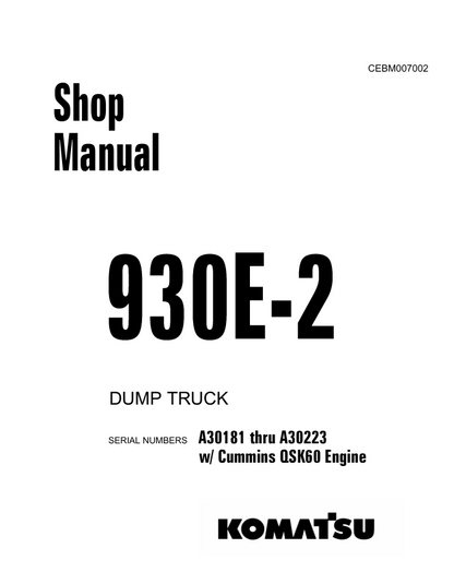 Komatsu 930E-2 Dump Truck Shop Manual CEBM007002