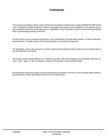 Komatsu 930E-2 Field Assembly Instructions Manual | CEAW003300