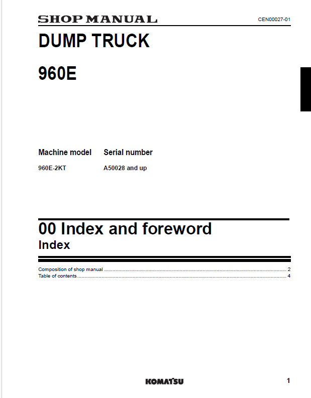 Komatsu 960E-2KT Heavy-Duty Mining Truck Service Manual