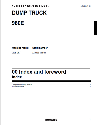 Komatsu 960E-2KT Heavy-Duty Mining Truck Service Manual