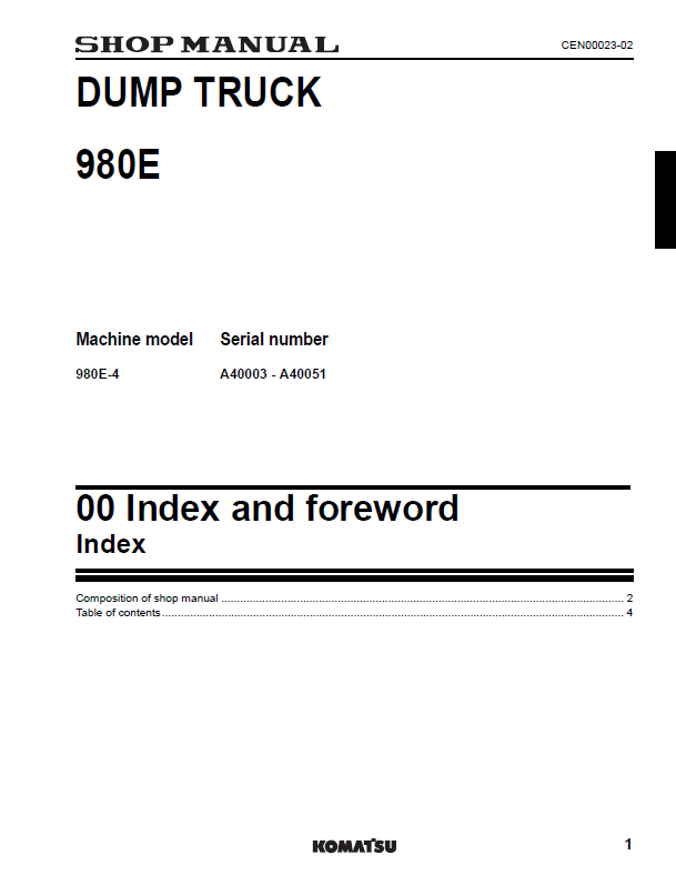 Komatsu 980E-4 Dump Truck Service and Repair Manual PDF