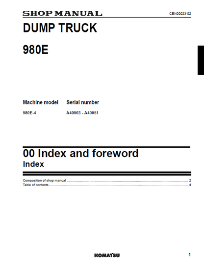 Komatsu 980E-4 Dump Truck Service and Repair Manual PDF