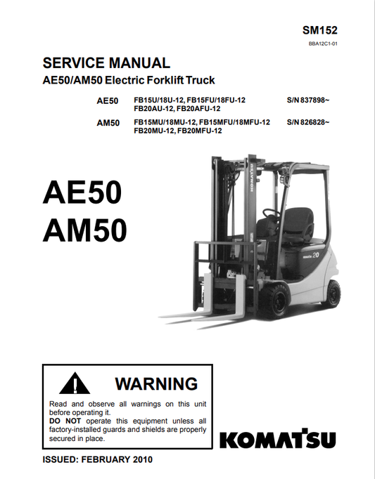 Komatsu AE50, AM50 Series Electric ForkLift Truck Service Repair Manual - PDF File