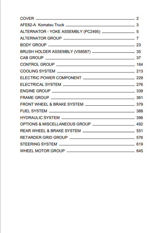 Komatsu AFE62-W 930E-4SE Rigid Dump Truck Parts Catalogue Manual S/N A31053, 1055 - 1145, 1163 - PDF File